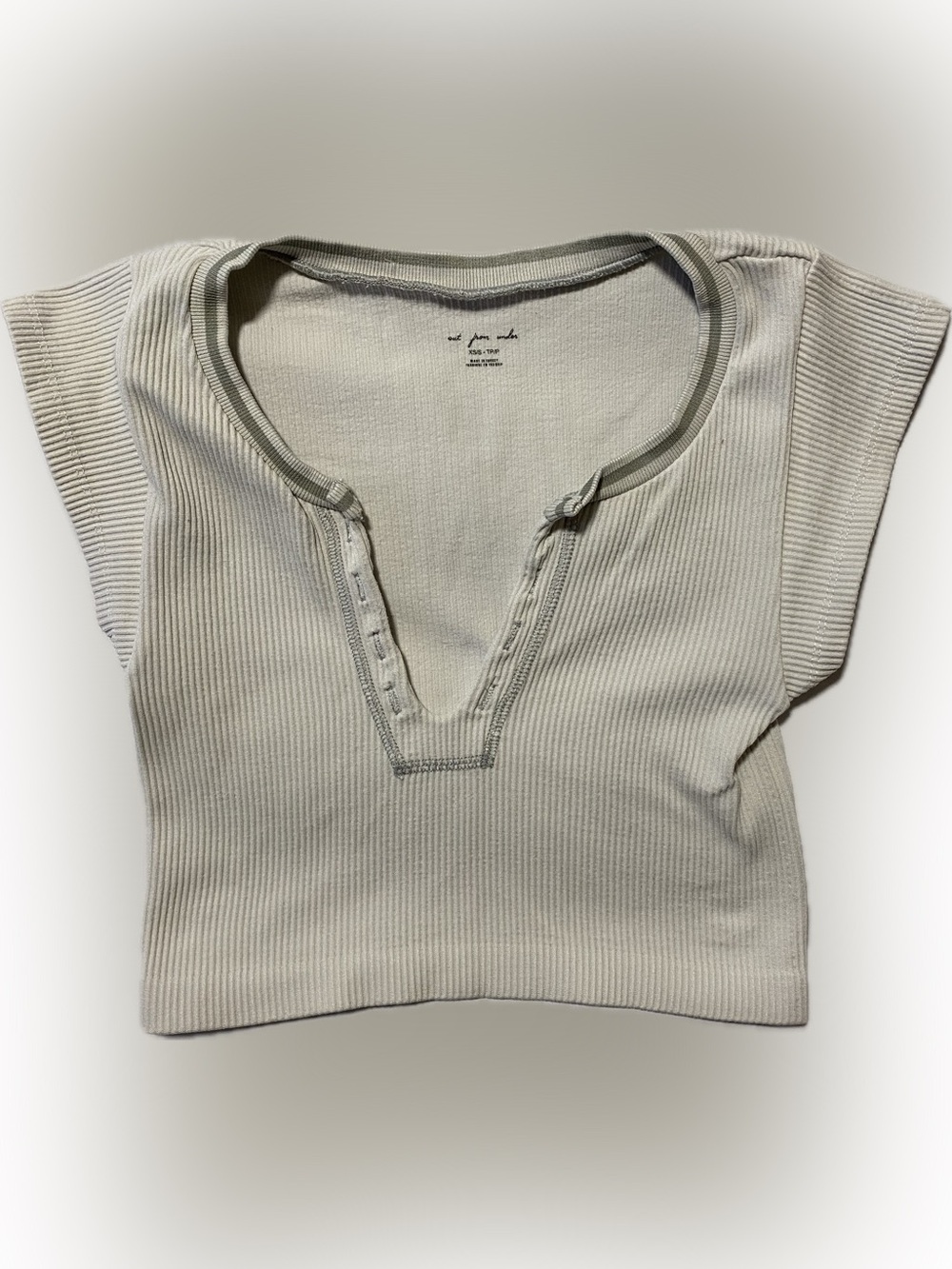 Urban Outfitters Out from Under Ribbed V-Neck Cropped Top in Light Taupe